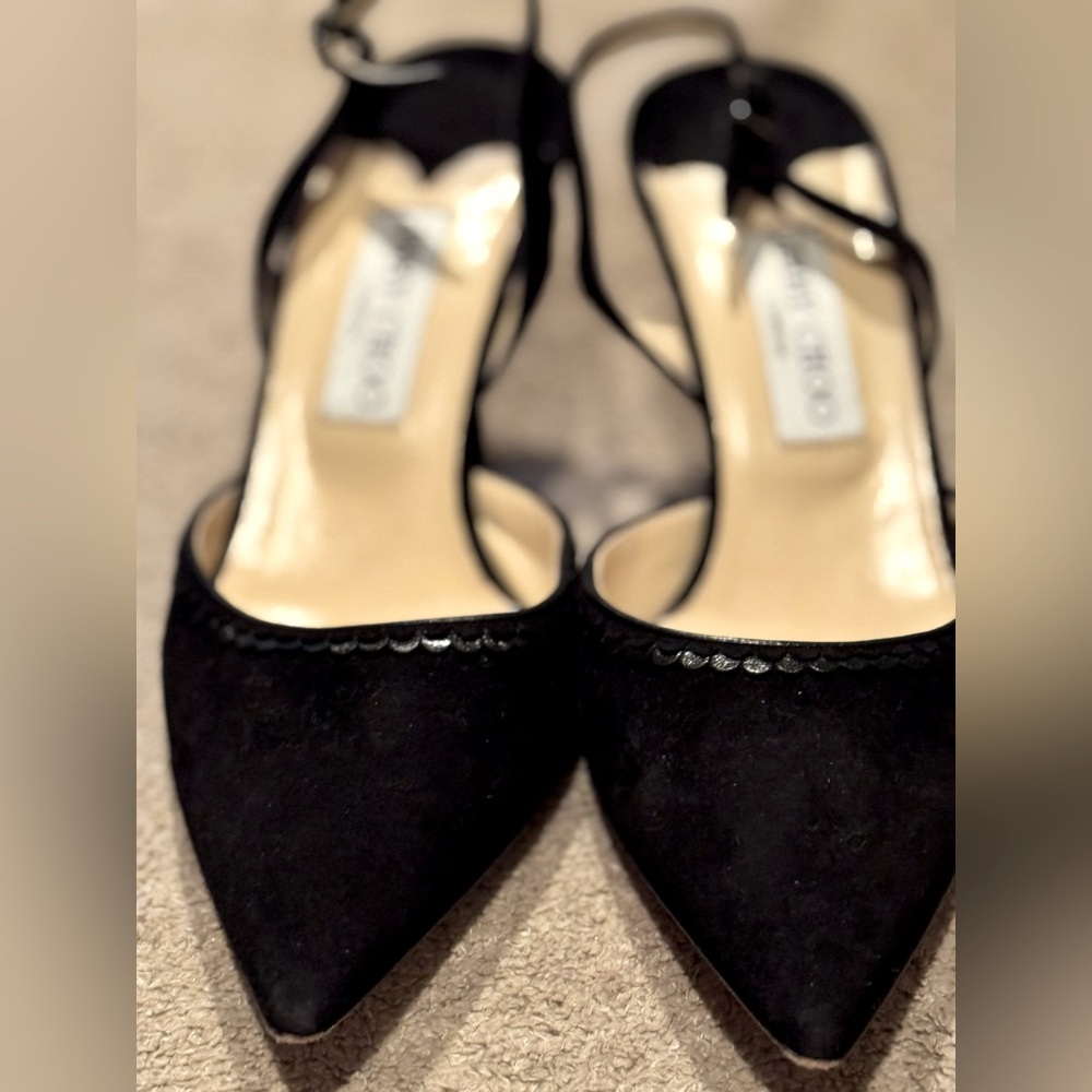 Vintage Jimmy Choo Slingback Black Suede Heels.  Size 39